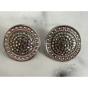 Vintage Richard Kerr Large Clip On Smoke Pave Rhinestone Earrings Silver Tone